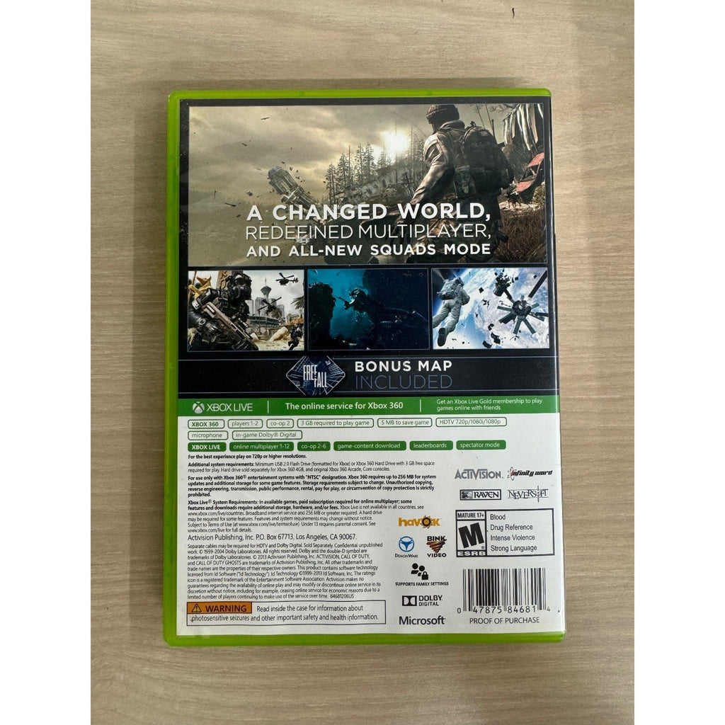Call of Duty Ghosts Xbox 360 Video Game FPS Multiplayer NTSC Bonus Map