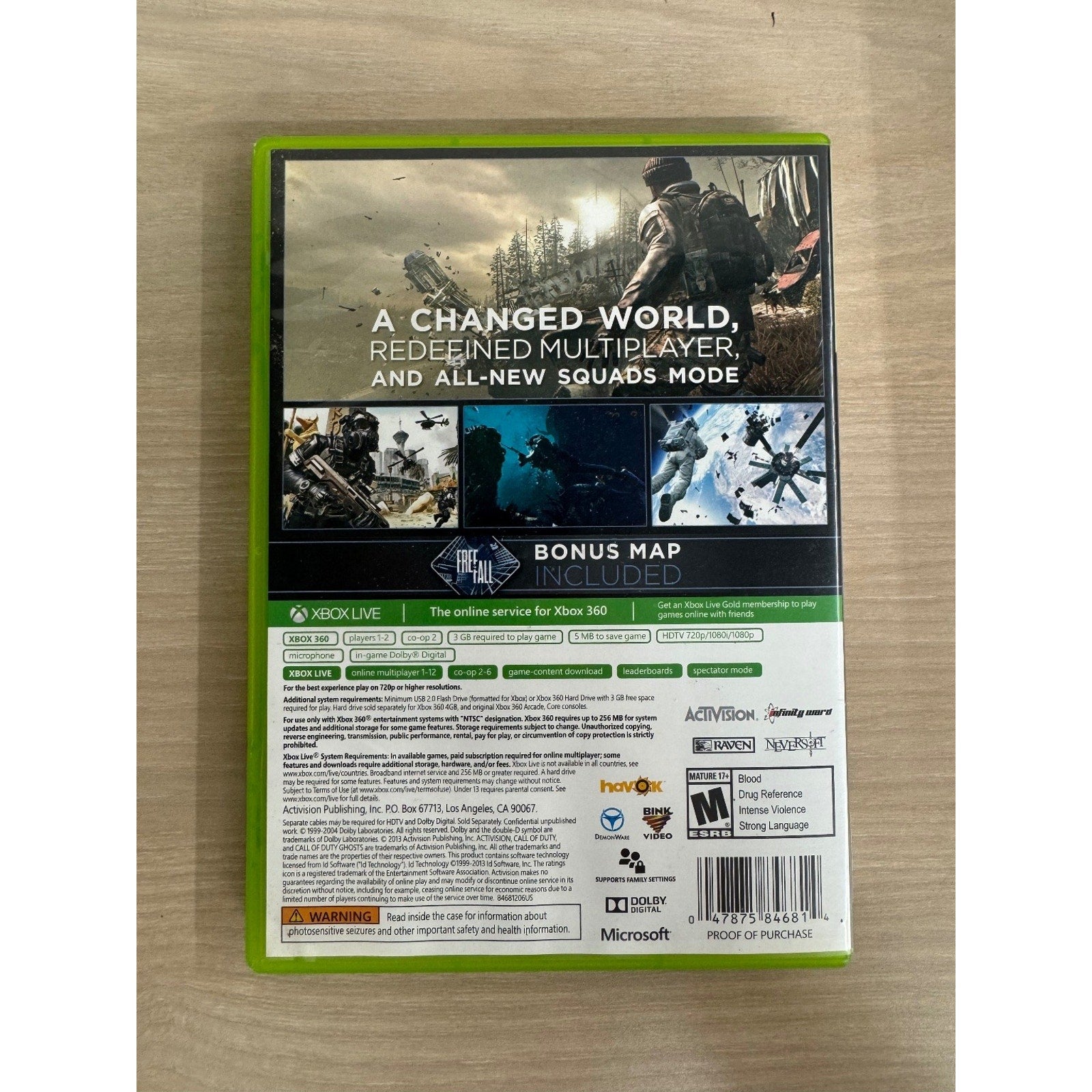 Call of Duty Ghosts Xbox 360 Video Game FPS Multiplayer NTSC Bonus Map