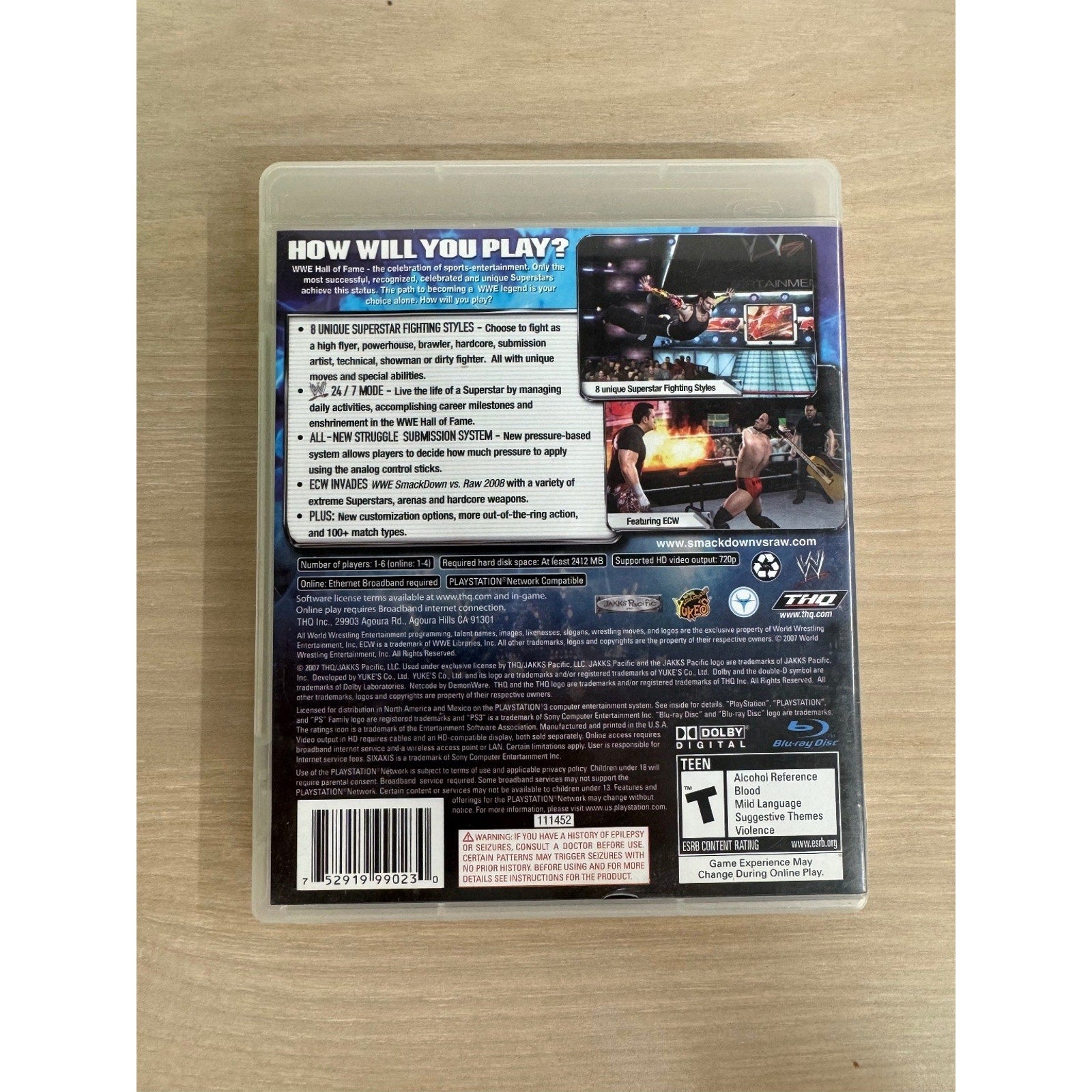 WWE SmackDown vs. Raw 2008 PlayStation 3 Video Game PS3 Wrestling