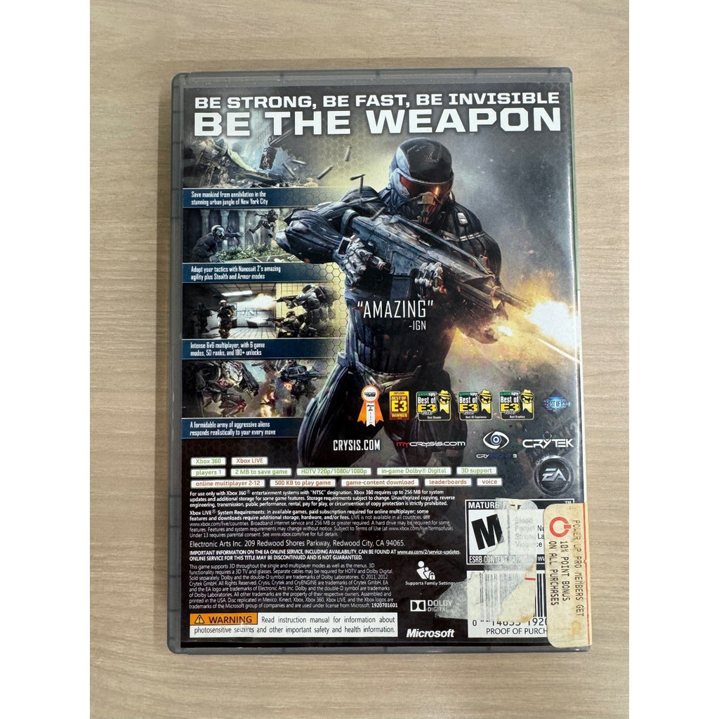Crysis 2 Platinum Hits Xbox 360 Video Game FPS Multiplayer 3D