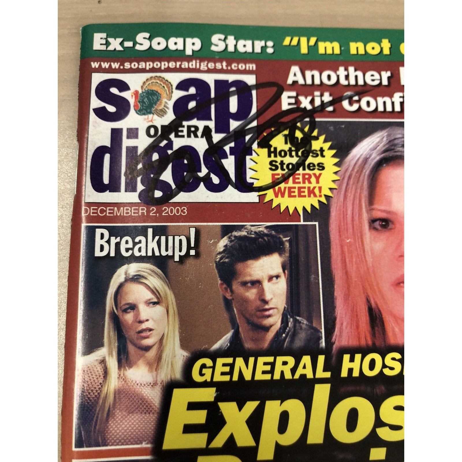 STEVE BURTON SIGNED SOAP OPERA DIGEST DECEMBER 2, 2003 GENERAL HOSPITAL AUTO CoA