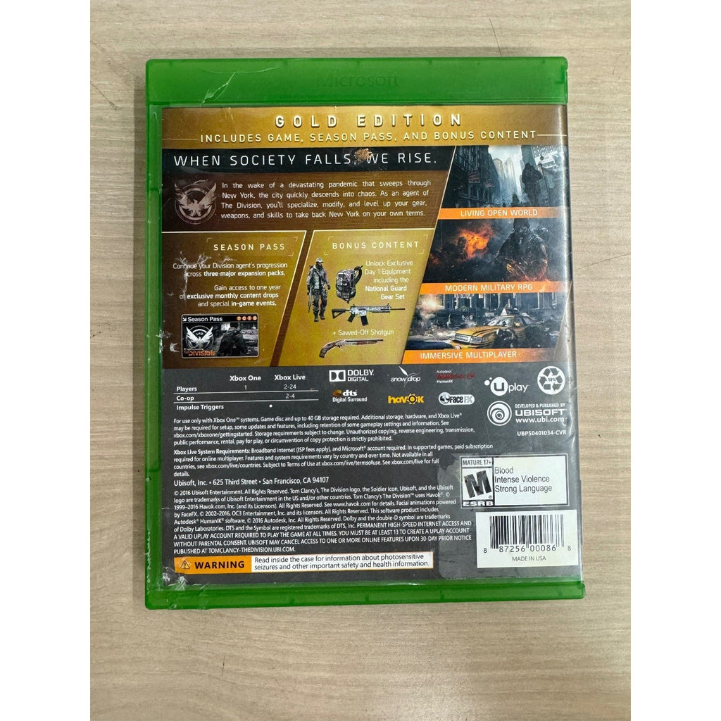 Tom Clancy's The Division Gold Edition Xbox One Video Game RPG Multiplayer