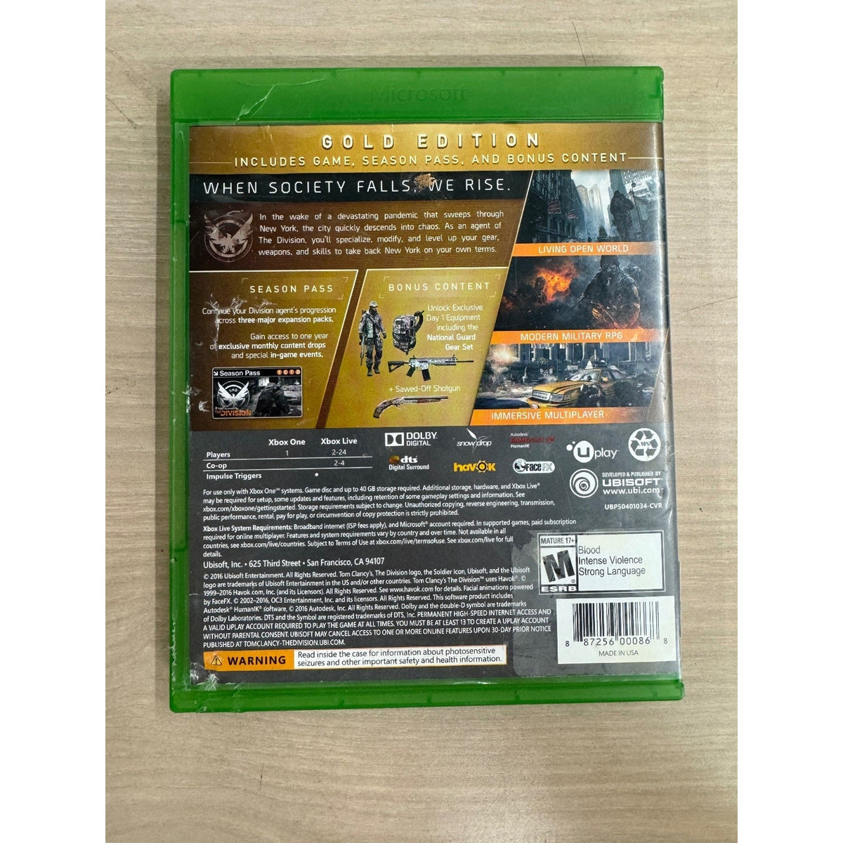 Tom Clancy's The Division Gold Edition Xbox One Video Game RPG Multiplayer
