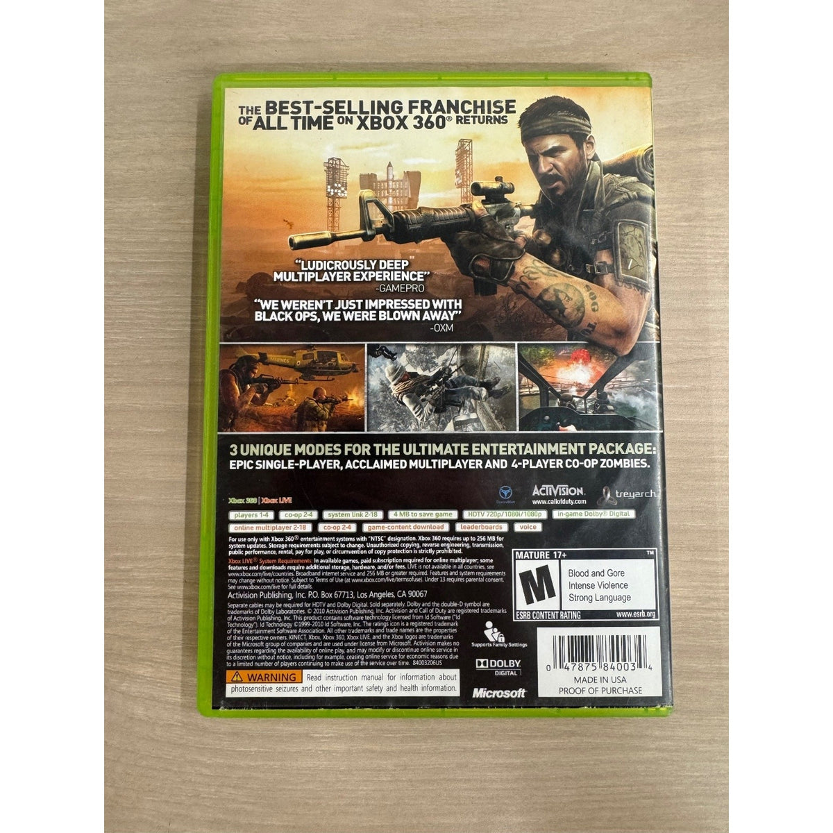 Call of Duty Black Ops Xbox 360 Video Game Multiplayer Zombies FPS