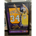 Framed Autographed/Signed Shaquille Shaq O'Neal 27x39 LA Yellow Jersey Beckett