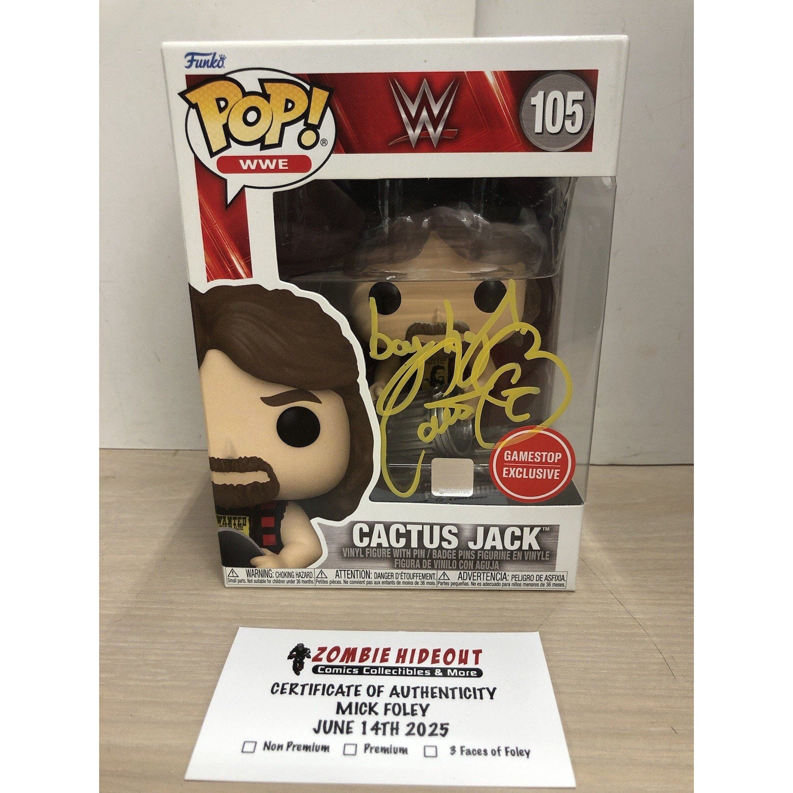 Cactus Jack Signed Funko Pop #105 W/ Inscription Autograph PSA CoA Mick Foley