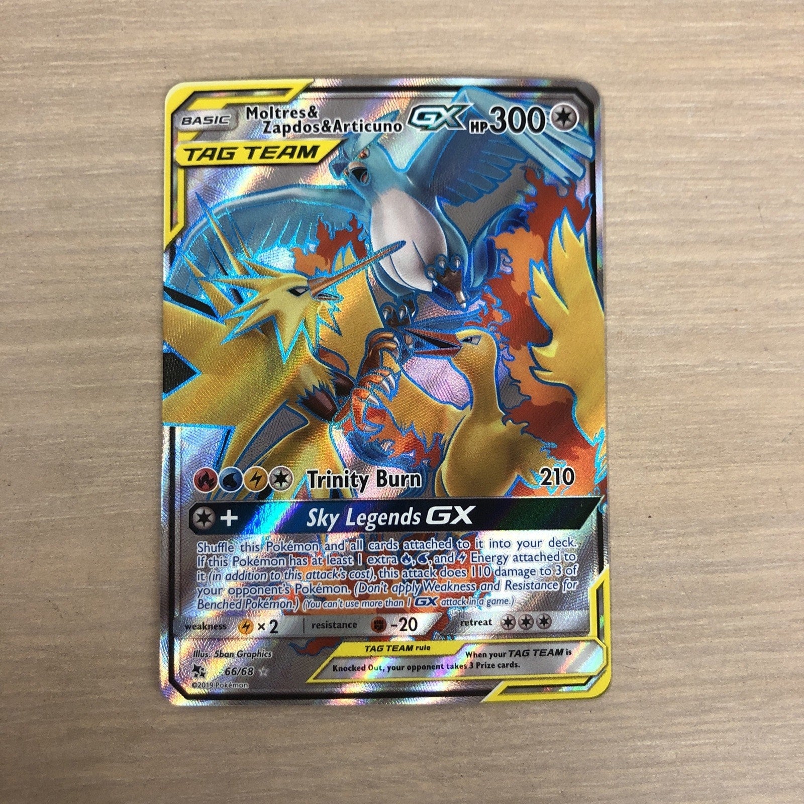 Moltres & Zapdos & Articuno GX (Full Art) 66/68 Hidden Fates Holo