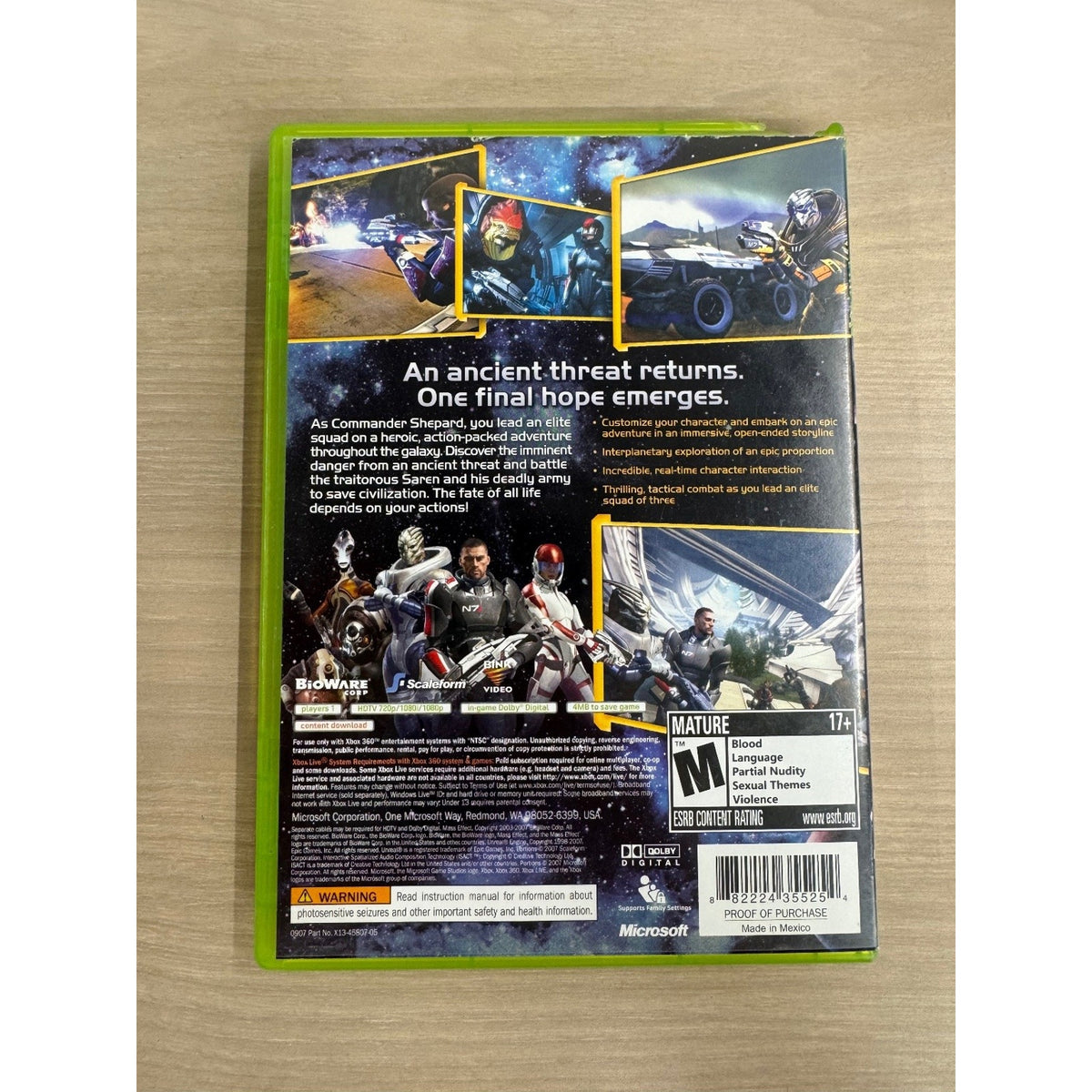 Mass Effect Xbox 360 Video Game RPG Sci-Fi Action Adventure NTSC Xbox Live