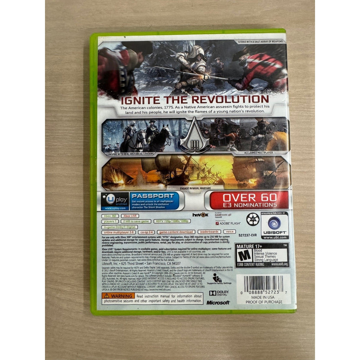 Assassin's Creed III Xbox 360 Video Game Multiplayer Uplay Passport NTSC
