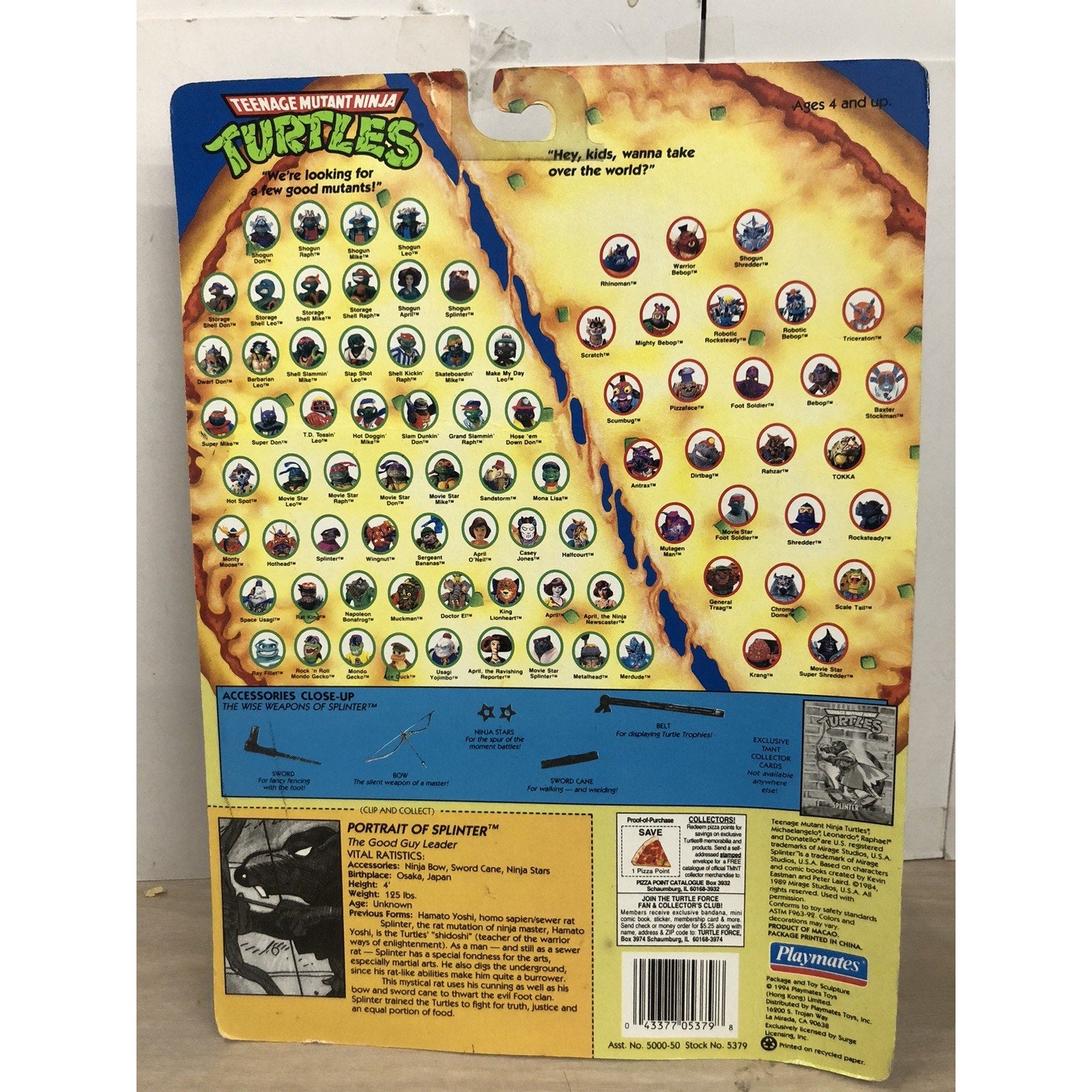 1992 Vintage Teenage Mutant Ninja Turtles Splinter Playmates TMNT Trading Card