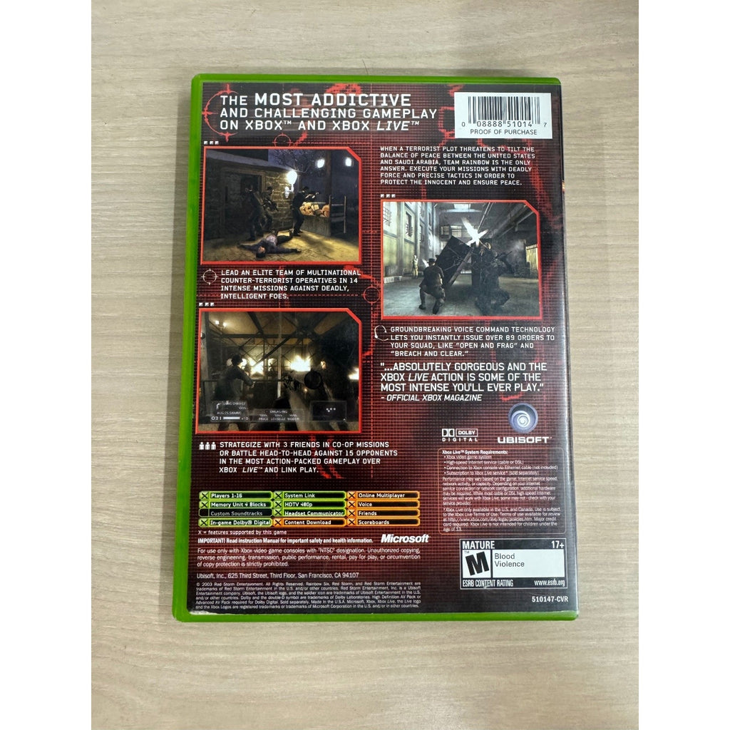 Tom Clancy's Rainbow Six 3 Xbox Video Game Squad-Based Counter Terror FPS