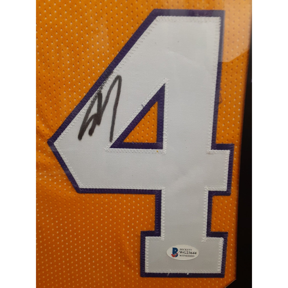 Framed Autographed/Signed Shaquille Shaq O'Neal 27x39 LA Yellow Jersey Beckett