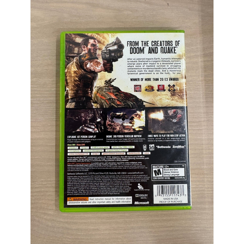 RAGE Anarchy Edition Xbox 360 Video Game First Person Shooter NTSC