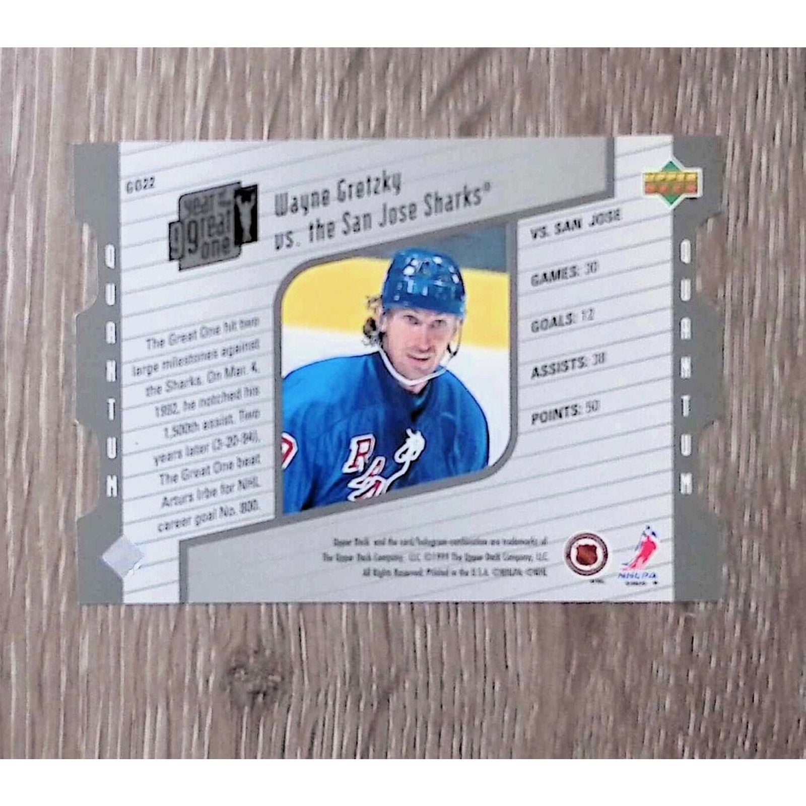 Wayne Gretzky Rangers 1999 Year 2 Great One Upper Deck #'d 0007/1999 GO22