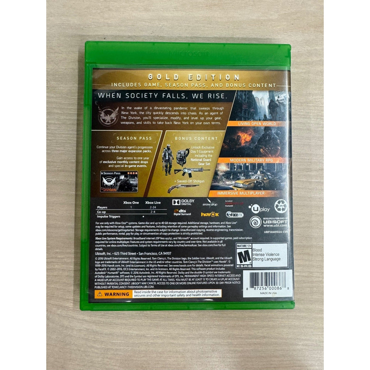 Tom Clancy's The Division Gold Edition Xbox One Video Game RPG Shooter