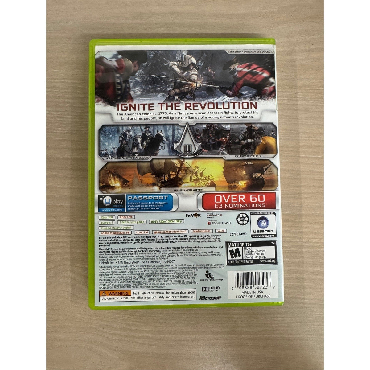 Assassin's Creed III Xbox 360 Video Game Single Player Multiplayer Action