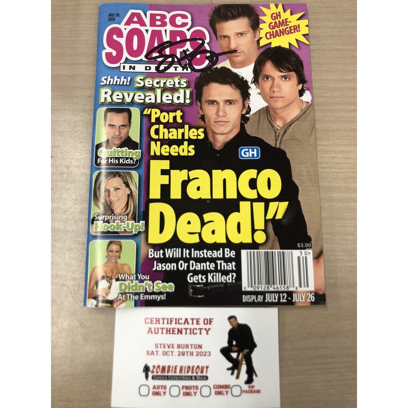 STEVE BURTON SIGNED ABC Soaps in Depth July 26, 2010 General Hospital AUTO CoA
