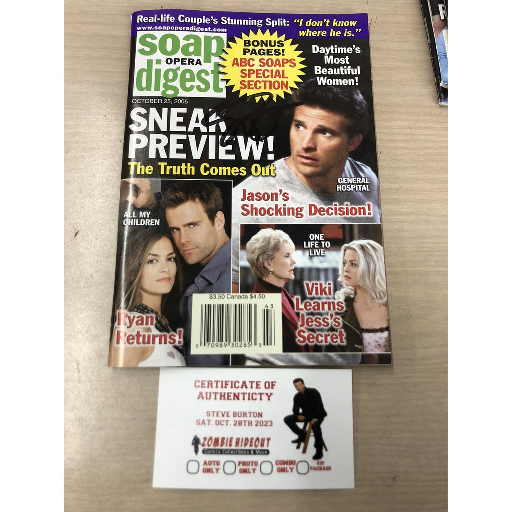 STEVE BURTON SIGNED SOAP OPERA DIGEST OCTOBER 25, 2005 GENERAL HOSPITAL AUTO CoA