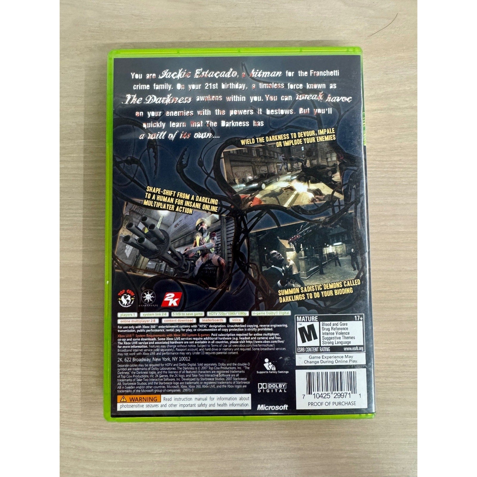 The Darkness Xbox 360 Video Game First Person Shooter FPS Action NTSC