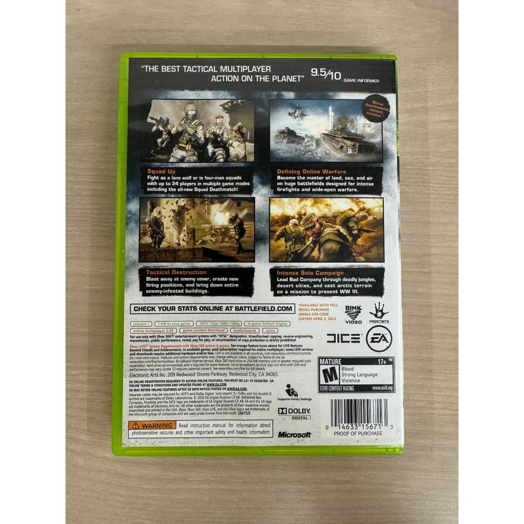 Battlefield Bad Company 2 Xbox 360 Video Game Multiplayer FPS