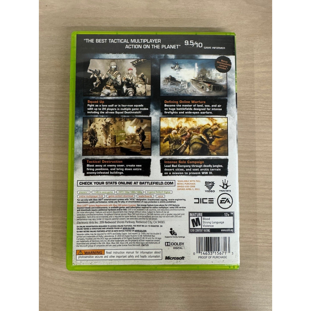 Battlefield Bad Company 2 Xbox 360 Video Game Multiplayer FPS