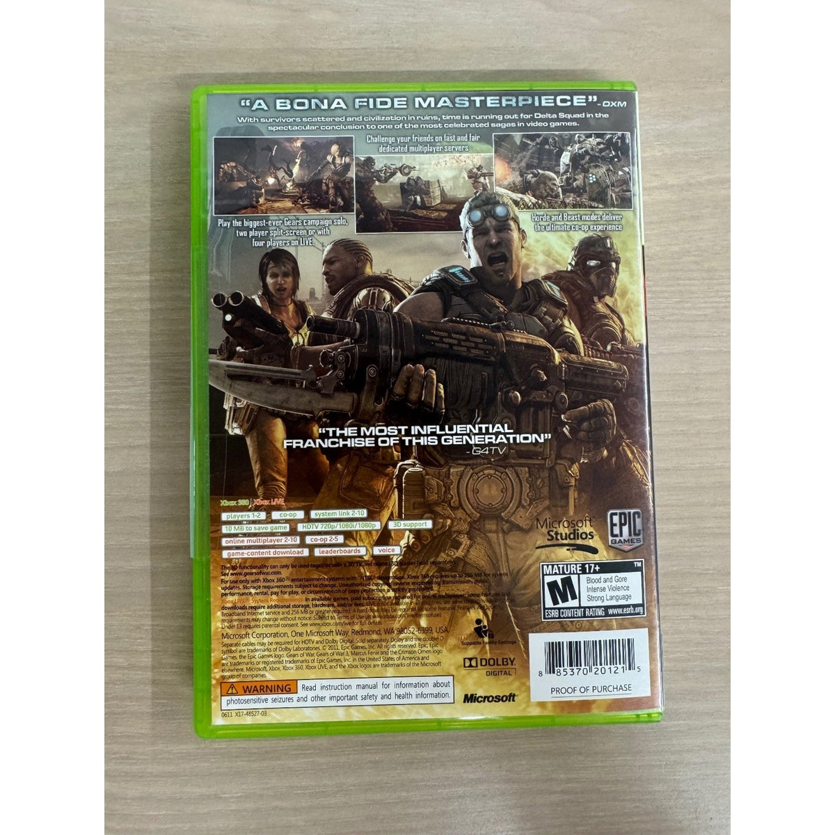 Gears of War 3 Xbox 360 Video Game Shooter Multiplayer Co-op NTSC