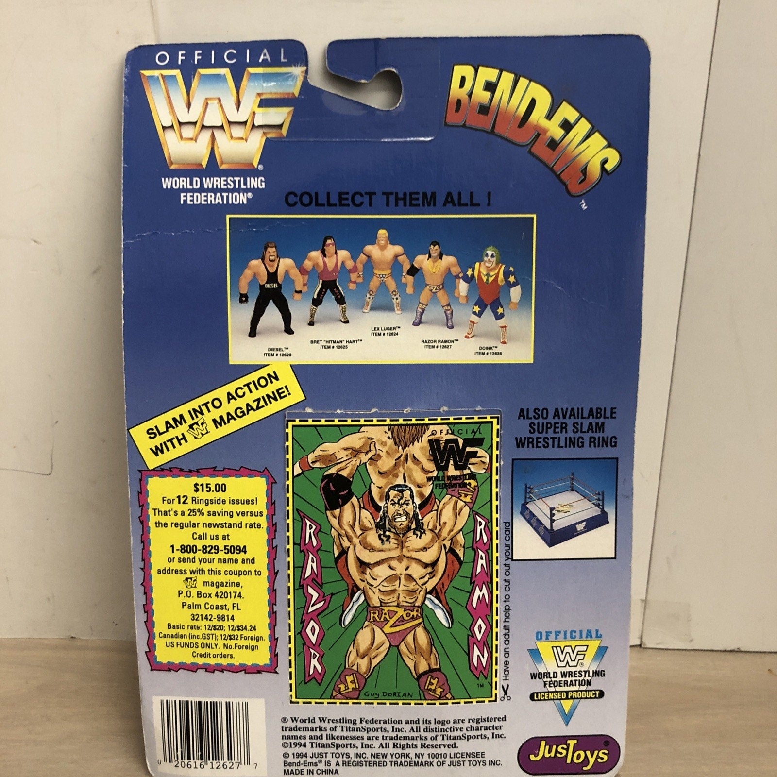 RAZOR RAMON BEND-EMS WWF WRESTLING SCOTT HALL JUST TOYS 1994 SEALED VINTAGE